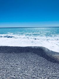 Scenic view of sea against clear blue sky