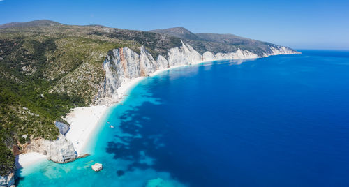 Scenic view of sea against clear blue sky