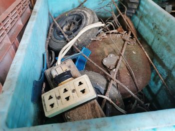 High angle view of old damaged car