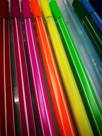 Full frame shot of colorful pens on table