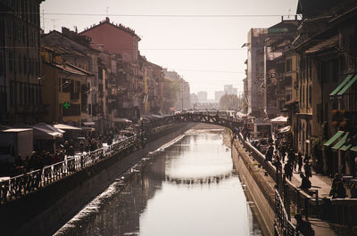 Bridge over canal amidst buildings in city