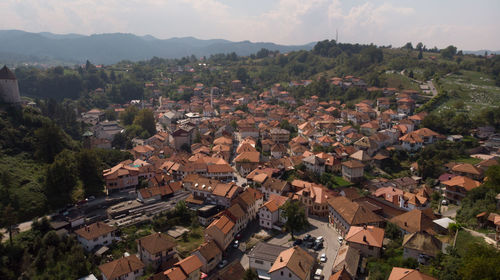 High angle view of townscape against sky