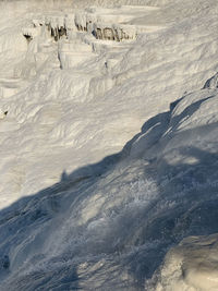 Aerial view of city at salt terraces at pamukkale in turkey 