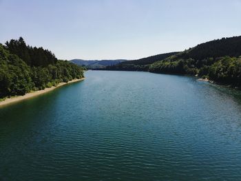 Scenic view of lake against clear sky