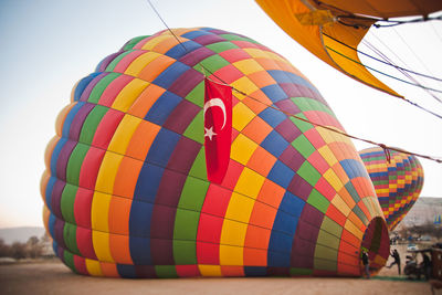 Low angle view of hot air balloon against sky