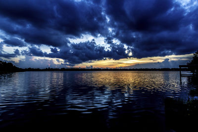 Scenic view of lake against cloudy sky