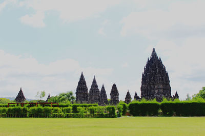 Panoramic view of temple on building against sky