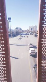 High angle view of city street against clear sky