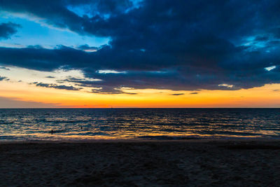 Scenic view of sea against dramatic sky