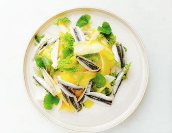 High angle view of vegetables in bowl on table