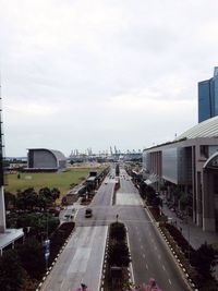 Road in city against cloudy sky