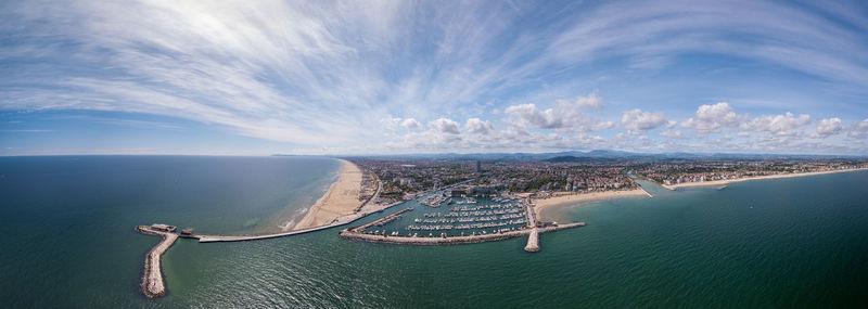 Panoramic view of rimini, its sea, its beaches and its port on the romagna riviera in post-pandemic 