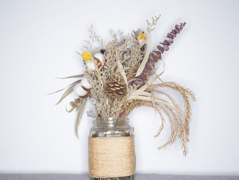 Close-up of flower vase against white background