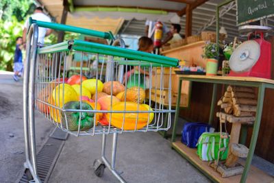 Close-up of vegetables in shopping cart