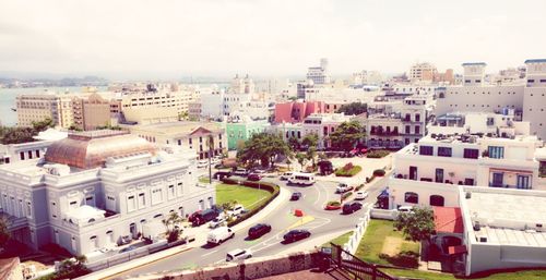 High angle view of street amidst buildings in city