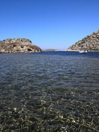 Scenic view of sea against clear blue sky