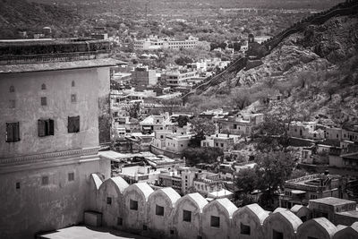 High angle view of buildings in city