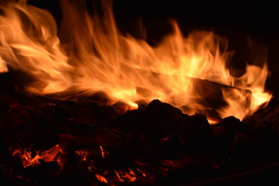 Close-up of bonfire at night