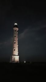 Lighthouse against sky at night