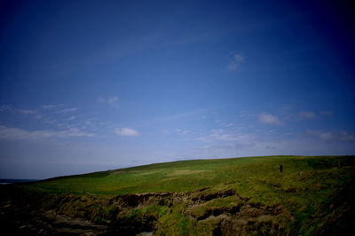 Scenic view of grassy field against cloudy sky