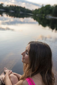 Woman relaxation at lake