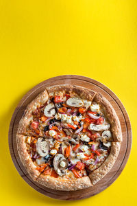 Directly above shot of pizza on table