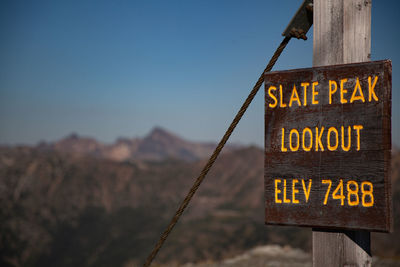 Slate peak lookout sign