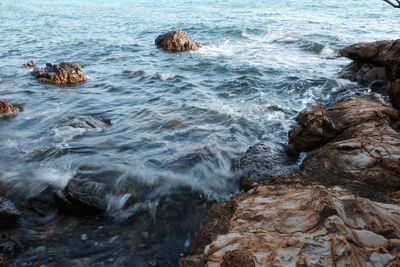 High angle view of rocks on beach