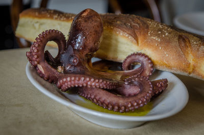 Close-up of a bread in plate