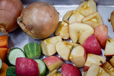 High angle view of fruits on table