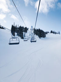 Overhead cable car against sky during winter