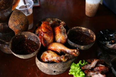 High angle view of food on table