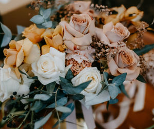 High angle view of rose bouquet