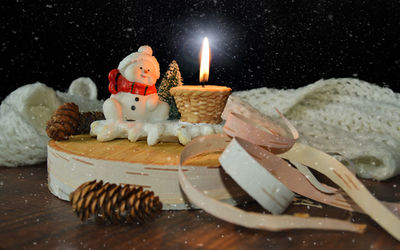 Close-up of christmas decorations on table