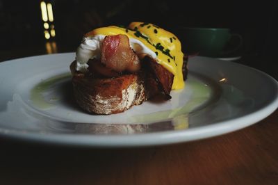 Close-up of dessert in plate on table