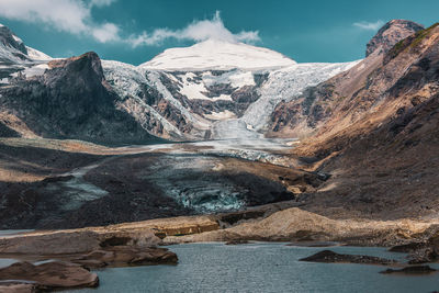 Scenic view of snowcapped mountains against sky