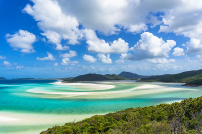 Tropical beach paradise background of turquoise blue water and coral sea beach. 