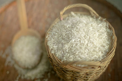 High angle view of bread in glass on table