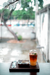 Close-up of beer on table