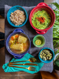 High angle view of food on table