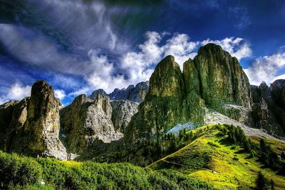 Panoramic view of mountains against cloudy sky