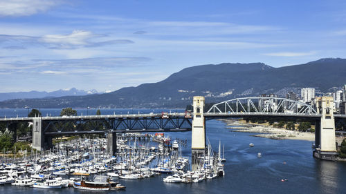 View of suspension bridge over sea