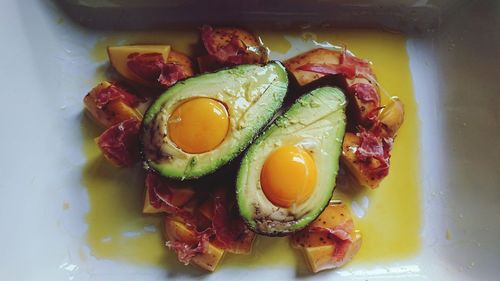 High angle view of breakfast served in plate