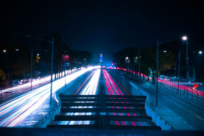 Light trails on road at night