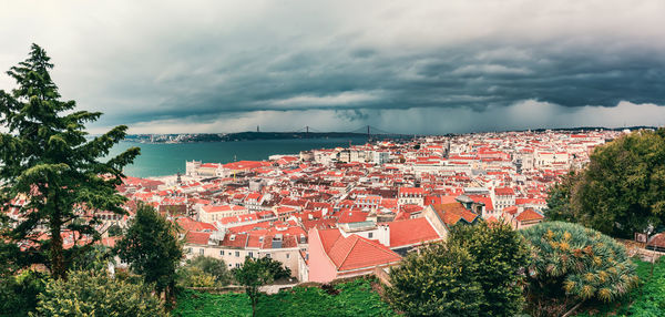 High angle view of townscape against sky