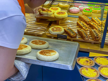 High angle view of dessert on table