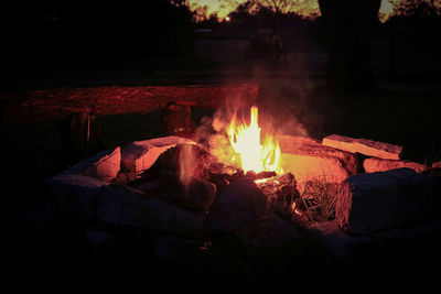 Close-up of fire in the dark