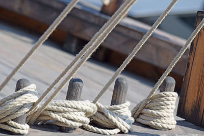 Close-up of rope tied on boat