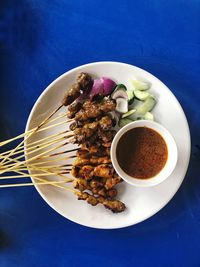 High angle view of meal served on table