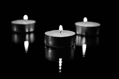 Close-up of lit tea light candle